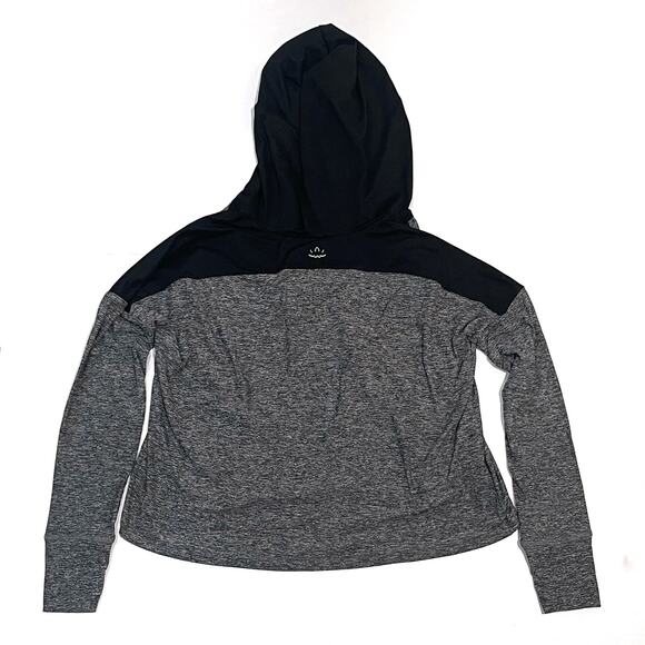NEW Beyond Yoga S Cut Run Cropped Hoodie Pullover Black Spacedye Gray Drawstring - Picture 4 of 12